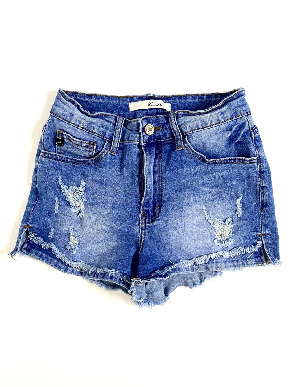 KanCan | Medium-Wash Denim Distressed Raw-Hem/Cut-Off Jean Shorts Sz 24